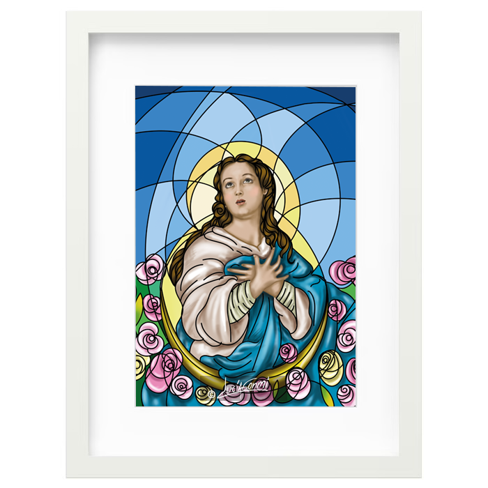 Immaculate Conception framed print | Cuadro Inmaculada Concepción con marco religioso – Devotional Catholic art by Lucía Gonmi