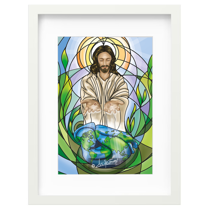 Jesus Light of the World framed print | Cuadro Jesús Luz del Mundo con marco religioso – Devotional Catholic art by Lucía Gonmi