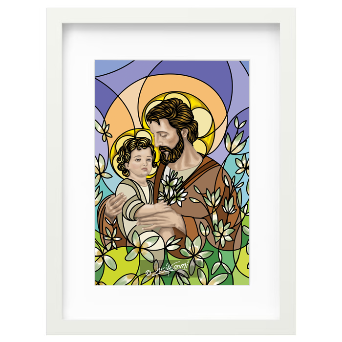 Saint Joseph framed print | Cuadro San José con marco religioso – Devotional Catholic art by Lucía Gonmi