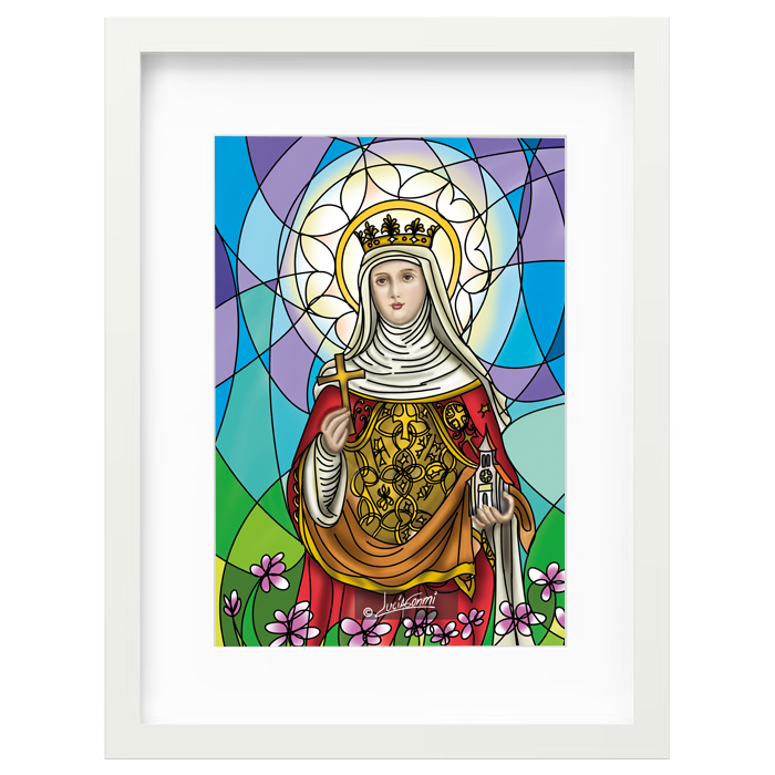 Saint Hedwig framed print | Cuadro Santa Eduviges con marco religioso – Devotional Catholic art by Lucía Gonmi
