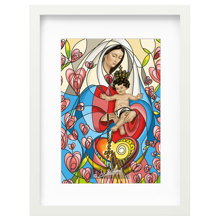 Our Lady of Chiquinquirá framed print | Cuadro Virgen de Chiquinquirá con marco religioso – Devotional Catholic art by Lucía Gonmi
