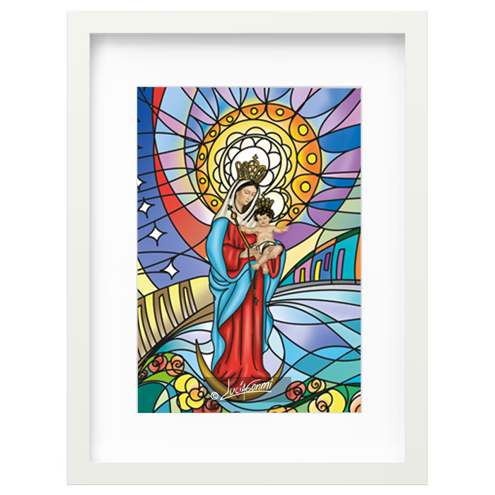 Our Lady of Chiquinquirá framed print model 2 | Cuadro Virgen de Chiquinquirá con marco modelo 2 – Devotional Catholic art by Lucía Gonmi