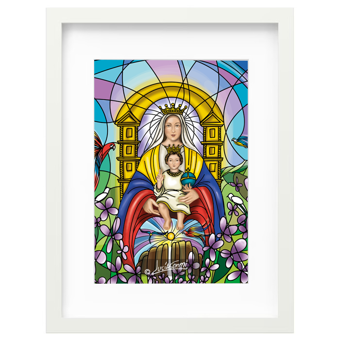 Our Lady of Coromoto framed print model 2 | Cuadro Virgen de Coromoto con marco modelo 2 – Devotional Catholic art by Lucía Gonmi