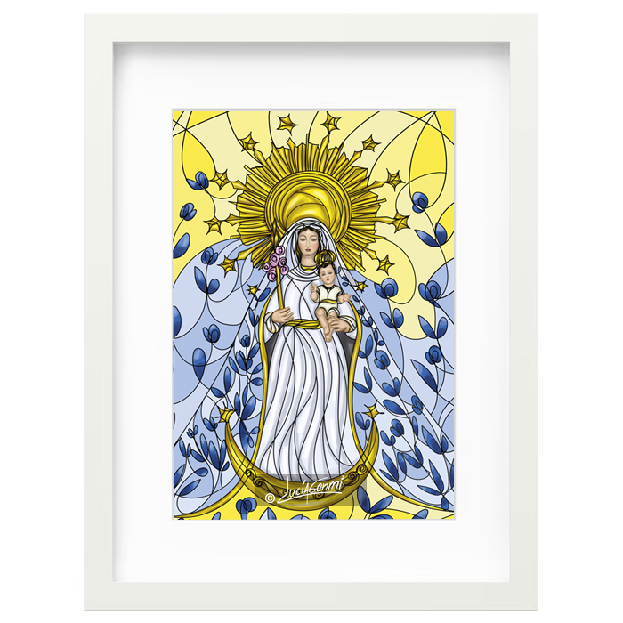 Our Lady of Candelaria framed print | Cuadro Virgen de la Candelaria con marco religioso – Devotional Catholic art by Lucía Gonmi