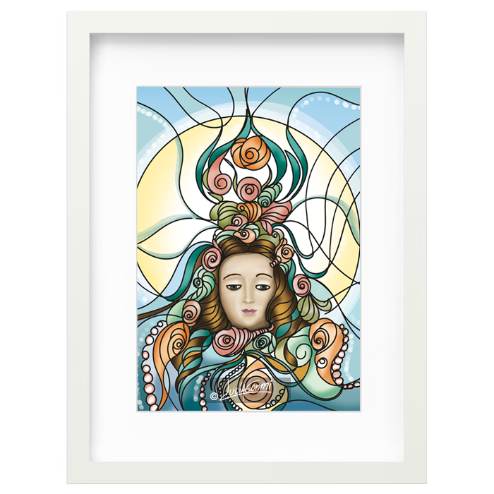 Our Lady of the Valley framed print | Cuadro Virgen del Valle Modelo 1 con marco religioso – Devotional Catholic art by Lucía Gonmi