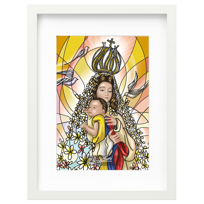 Our Lady of the Valley framed print | Cuadro Virgen del Valle Modelo 2 con marco religioso – Devotional Catholic art by Lucía Gonmi