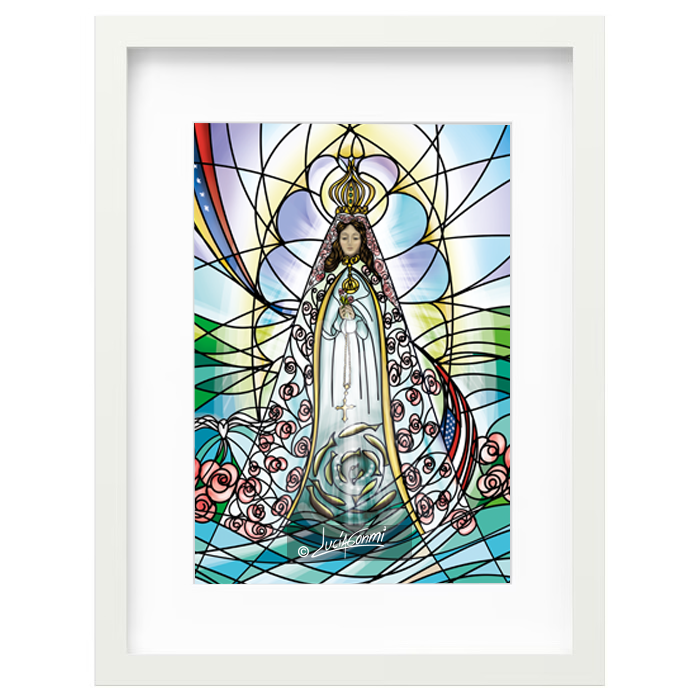 Our Lady of the Valley framed print | Cuadro Virgen del Valle Modelo 5 con marco religioso – Devotional Catholic art by Lucía Gonmi