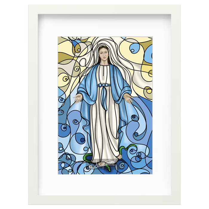 Miraculous Virgin Mary framed print | Cuadro Virgen Milagrosa Modelo 1 con marco religioso – Devotional Catholic art by Lucía Gonmi