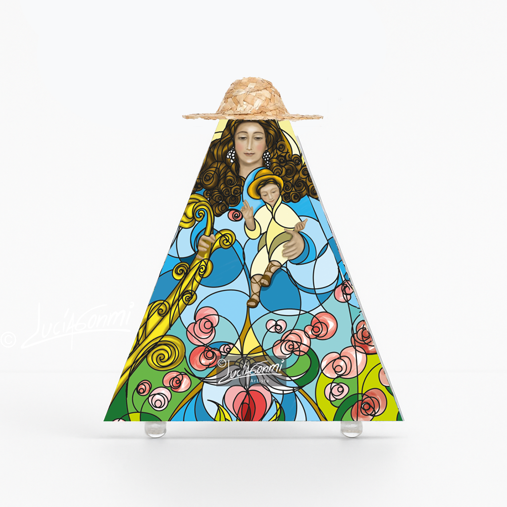 "Triángulo de Fe Divina Pastora 3D – Divine Shepherdess faith triangle Catholic devotional art"