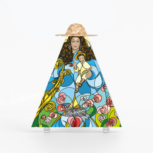 "Triángulo de Fe Divina Pastora 3D – Divine Shepherdess faith triangle Catholic devotional art"