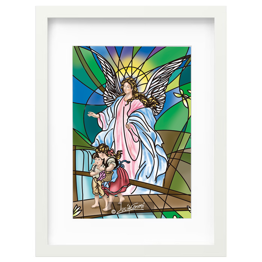 Guardian Angel framed print | Cuadro Ángel Guardián con marco religioso – Devotional Catholic art by Lucía Gonmi