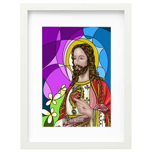 Sacred Heart of Jesus framed print | Cuadro Corazón de Jesús con marco religioso – Devotional Catholic art by Lucía Gonmi