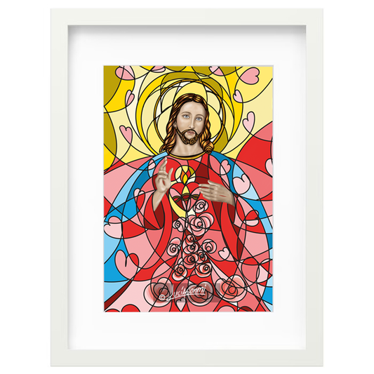 Sacred Heart of Jesus framed print Design 3 | Cuadro Corazón de Jesús con marco religioso – Devotional Catholic art by Lucía Gonmi
