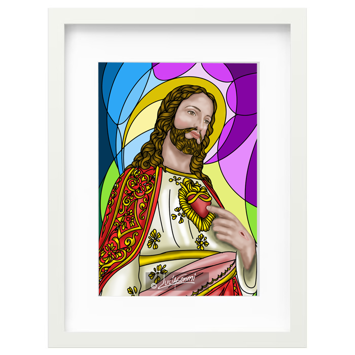 Sacred Heart of Jesus framed print Design 6 | Cuadro Corazón de Jesús con marco religioso – Devotional Catholic art by Lucía Gonmi