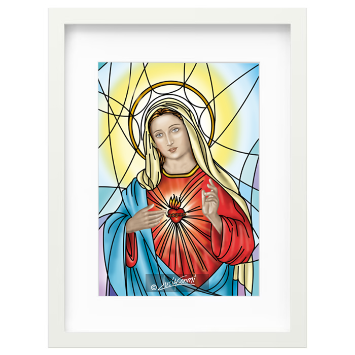 Immaculate Heart of Mary framed print | Cuadro Sagrado Corazón de María con marco religioso – Devotional Catholic art by Lucía Gonmi