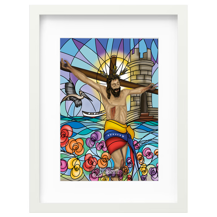 Christ of the Good Journey framed print | Cuadro Cristo del Buen Viaje con marco religioso – Devotional Catholic art by Lucía Gonmi