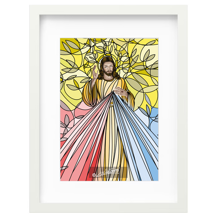 Divine Mercy framed print | Cuadro Jesús Misericordia con marco religioso – Devotional Catholic art by Lucía Gonmi