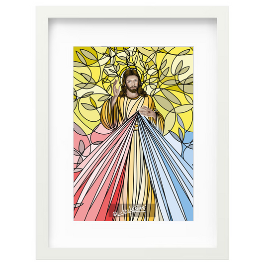 Divine Mercy framed print | Cuadro Jesús Misericordia con marco religioso – Devotional Catholic art by Lucía Gonmi