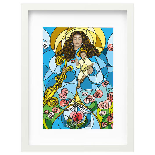 Divina Pastora framed print Design 2 | Cuadro Divina Pastora con marco religioso – Devotional Catholic art by Lucía Gonmi