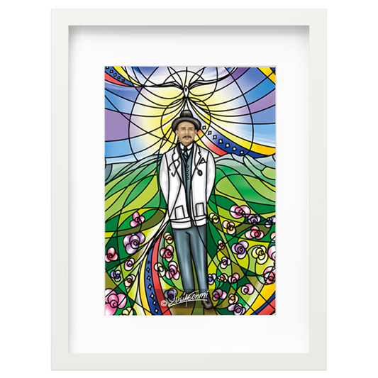 José Gregorio Hernández framed print | Cuadro José Gregorio Hernández con marco religioso – Devotional Catholic art by Lucía Gonmi