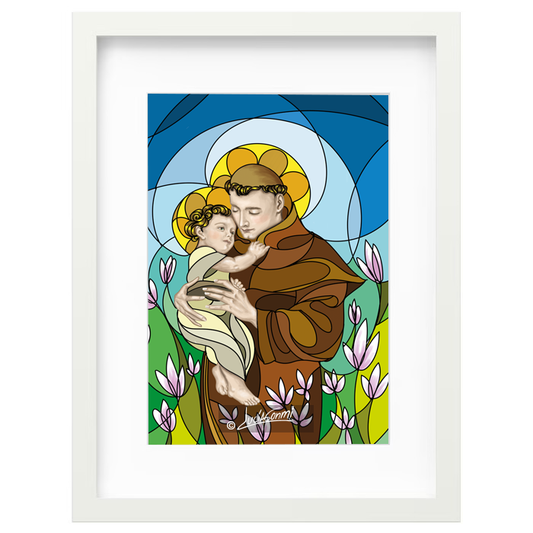 Saint Anthony of Padua framed print | Cuadro San Antonio de Padua con marco religioso – Devotional Catholic art by Lucía Gonmi