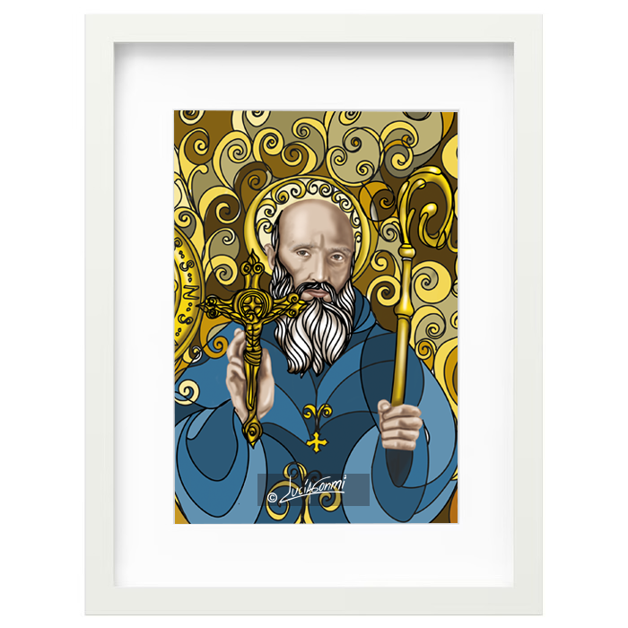 Saint Benedict Abbot framed print | Cuadro San Benito Abad con marco religioso – Devotional Catholic art by Lucía Gonmi
