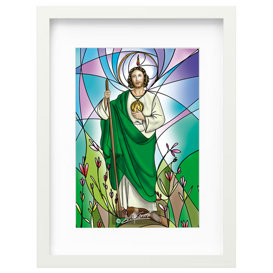 Saint Jude Thaddeus framed print | Cuadro San Judas Tadeo con marco religioso – Devotional Catholic art by Lucía Gonmi