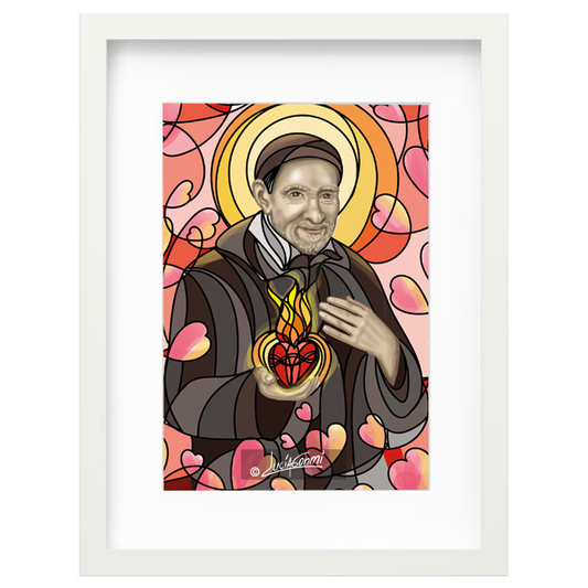 Saint Vincent de Paul framed print | Cuadro San Vicente de Paúl con marco religioso – Devotional Catholic art by Lucía Gonmi