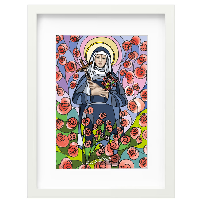 Saint Rita of Cascia framed print | Cuadro Santa Rita con marco religioso – Devotional Catholic art by Lucía Gonmi