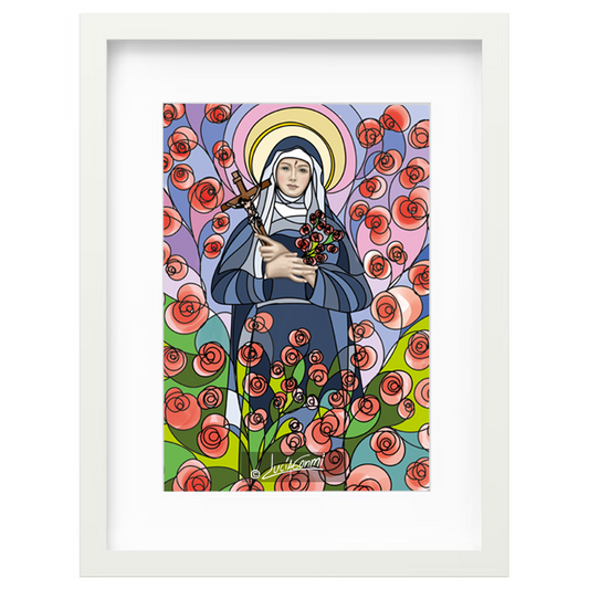 Saint Rita of Cascia framed print | Cuadro Santa Rita con marco religioso – Devotional Catholic art by Lucía Gonmi