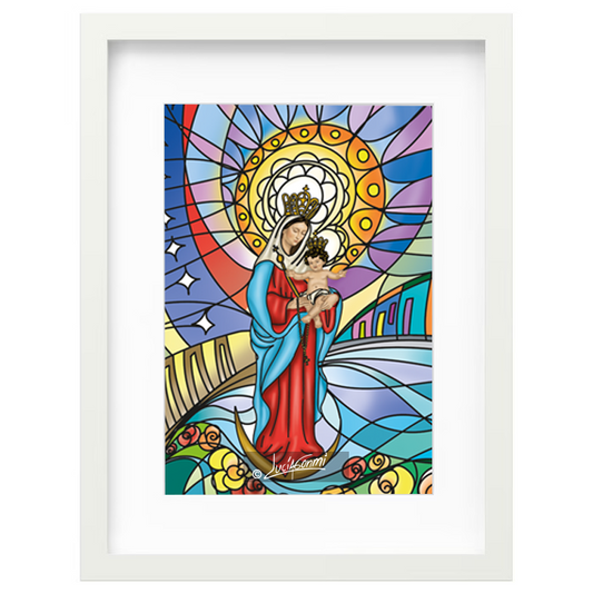 Our Lady of Chiquinquirá framed print model 2 | Cuadro Virgen de Chiquinquirá con marco modelo 2 – Devotional Catholic art by Lucía Gonmi