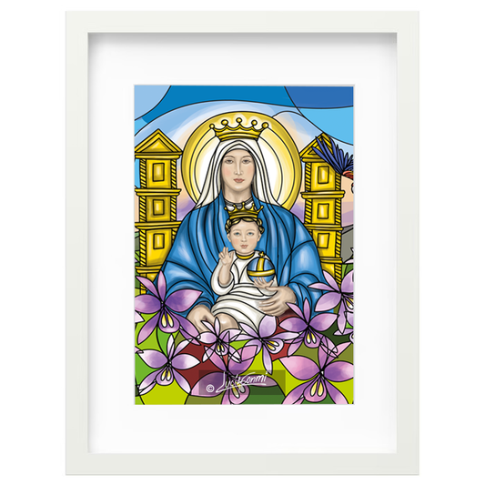 Our Lady of Coromoto framed print model 1 | Cuadro Virgen de Coromoto con marco modelo 1 – Devotional Catholic art by Lucía Gonmi