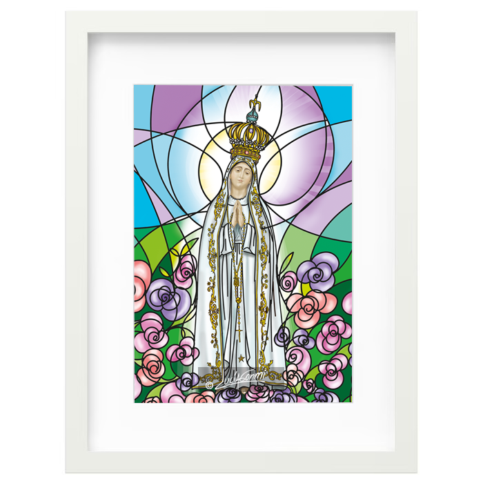 Our Lady of Fatima framed print | Cuadro Virgen de Fátima con marco religioso – Devotional Catholic art by Lucía Gonmi