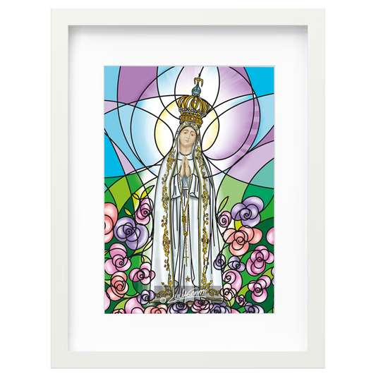 Our Lady of Fatima framed print | Cuadro Virgen de Fátima con marco religioso – Devotional Catholic art by Lucía Gonmi