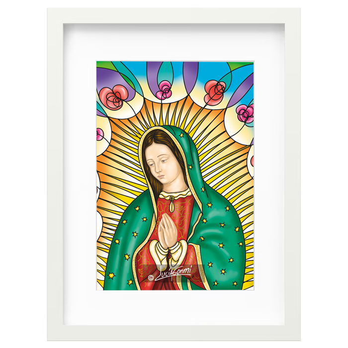 Our Lady of Guadalupe bust framed print | Cuadro Virgen de Guadalupe busto con marco religioso – Devotional Catholic art by Lucía Gonmi