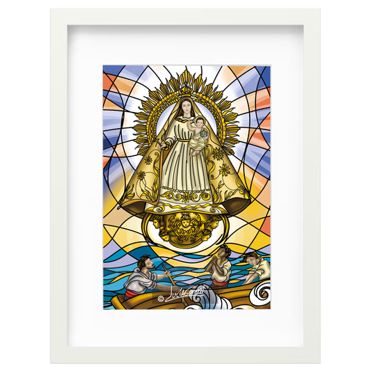 Our Lady of Charity of El Cobre framed print | Cuadro Virgen de la Caridad del Cobre con marco religioso – Devotional Catholic art by Lucía Gonmi