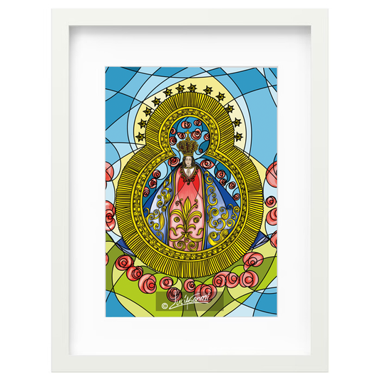 Our Lady of Suyapa framed print | Cuadro Virgen de Suyapa con marco religioso – Devotional Catholic art by Lucía Gonmi