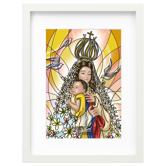 Our Lady of the Valley framed print | Cuadro Virgen del Valle Modelo 2 con marco religioso – Devotional Catholic art by Lucía Gonmi