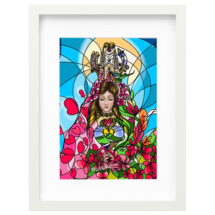 Our Lady of the Valley framed print | Cuadro Virgen del Valle Modelo 4 con marco religioso – Devotional Catholic art by Lucía Gonmi
