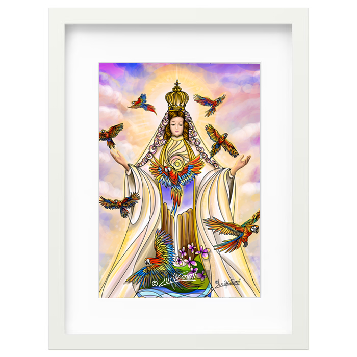 Our Lady of the Valley framed print | Cuadro Virgen del Valle Modelo 6 con marco religioso – Devotional Catholic art by Lucía Gonmi