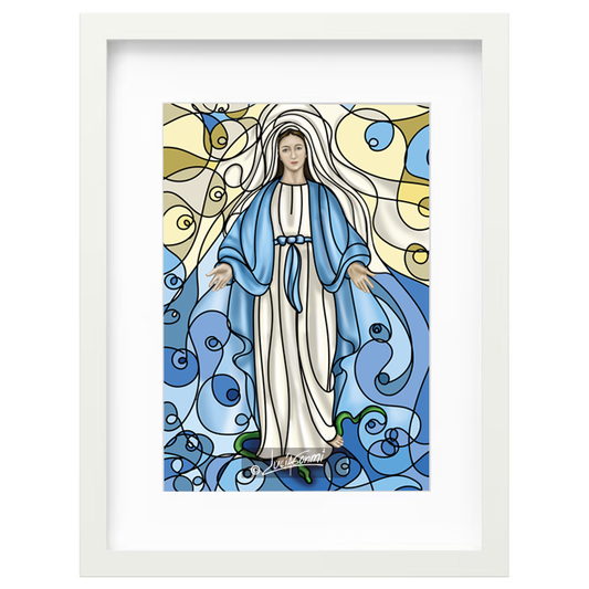 Miraculous Virgin Mary framed print | Cuadro Virgen Milagrosa Modelo 1 con marco religioso – Devotional Catholic art by Lucía Gonmi