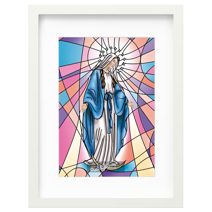 Miraculous Virgin Mary framed print | Cuadro Virgen Milagrosa Modelo 2 con marco religioso – Devotional Catholic art by Lucía Gonmi