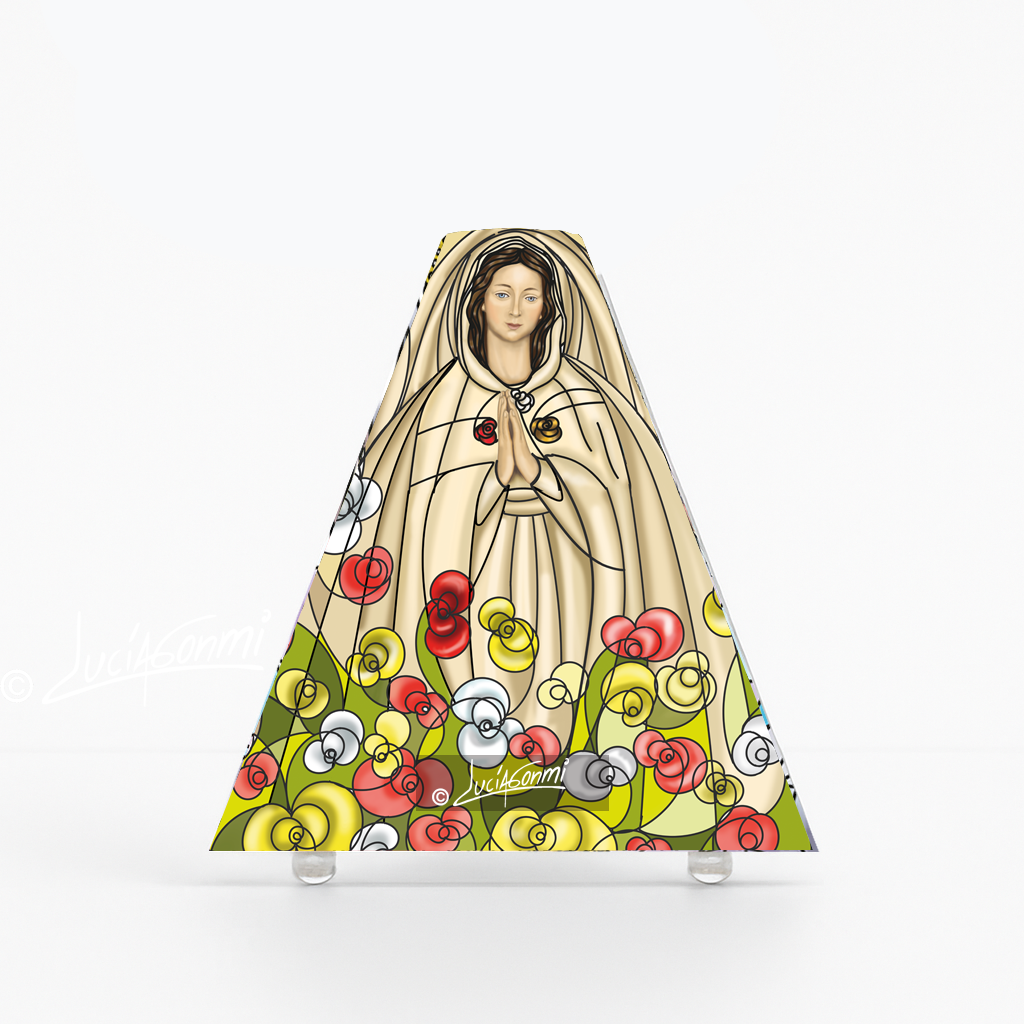 "Triángulo de Fe Rosa Mística 3D – Mystical Rose faith triangle Catholic devotional art"