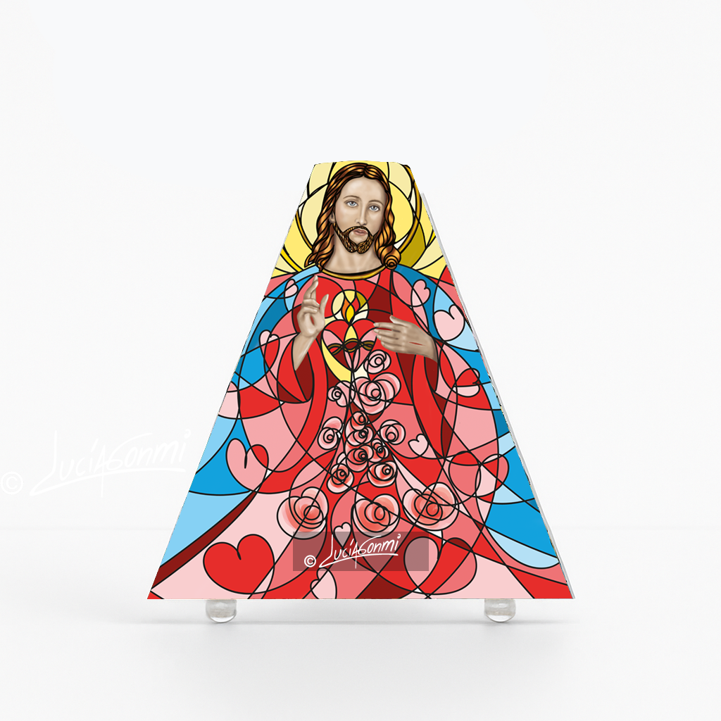 "Triángulo de Fe Sagrado Corazón de Jesús 3D – Sacred Heart of Jesus faith triangle Catholic religious art"