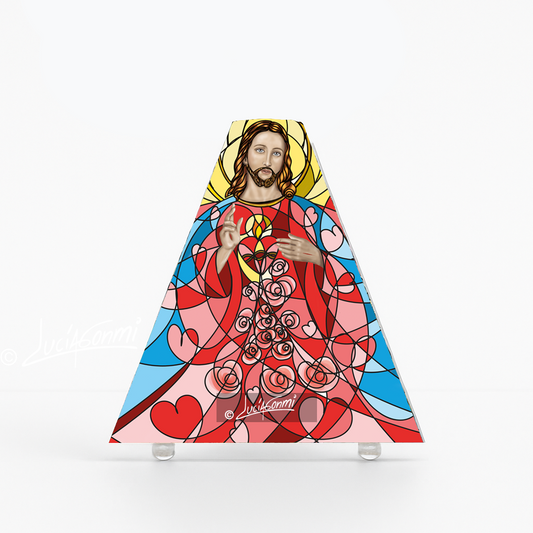 "Triángulo de Fe Sagrado Corazón de Jesús 3D – Sacred Heart of Jesus faith triangle Catholic religious art"
