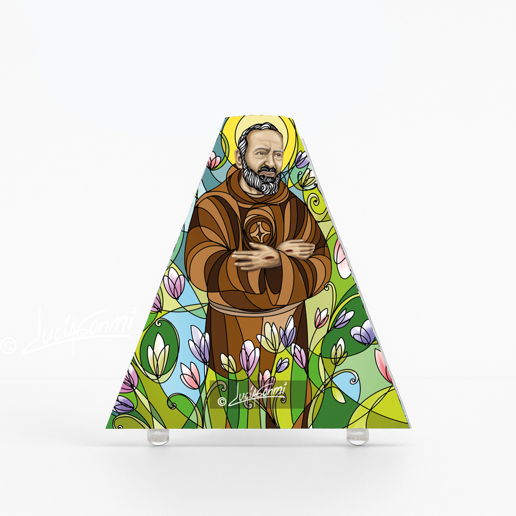 "Triángulo de Fe San Pío 3D – Saint Padre Pio faith triangle Catholic religious art"
