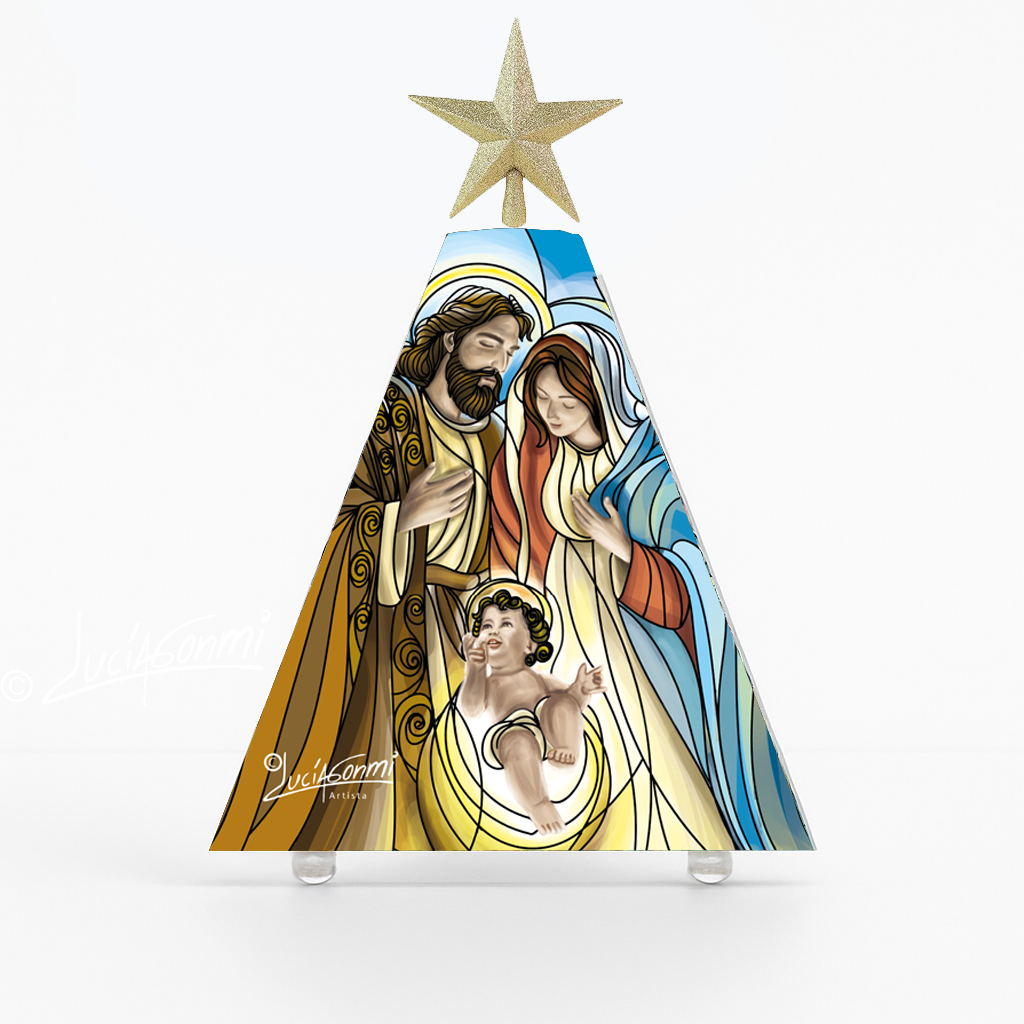 "Triángulo de Fe Sagrada Familia 3D Navidad – Holy Family Christmas faith triangle devotional art"