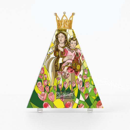 "Triángulo de Fe Virgen del Carmen 3D – Our Lady of Mount Carmel faith triangle Catholic religious art"