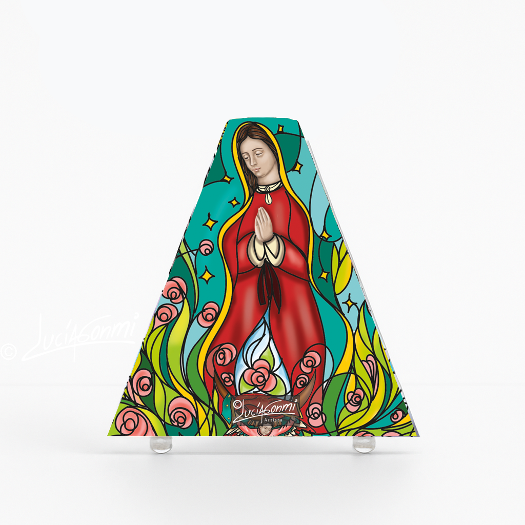 "Triángulo de Fe Virgen de Guadalupe 3D – Our Lady of Guadalupe faith triangle Catholic religious art"
