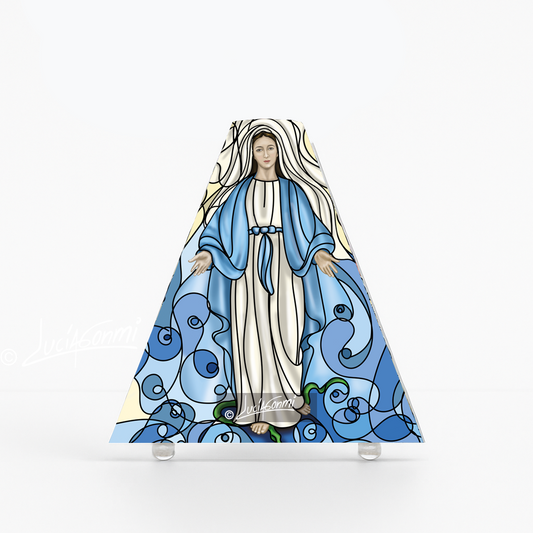"Triángulo de Fe Virgen Milagrosa 3D – Miraculous Virgin faith triangle Catholic religious art"